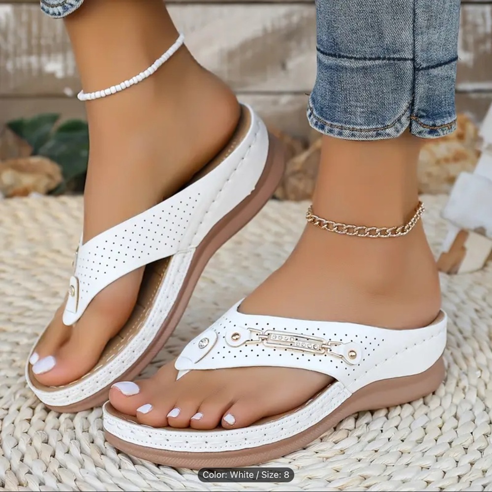 White Comfort Sandals with Textured Upper